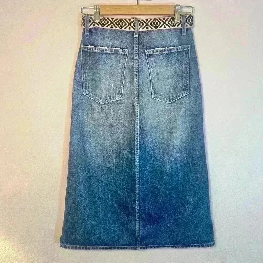 Current/Elliott Women’s The Slit Midi Rincon Skirt with Belt Size 24 - Picture 7 of 14